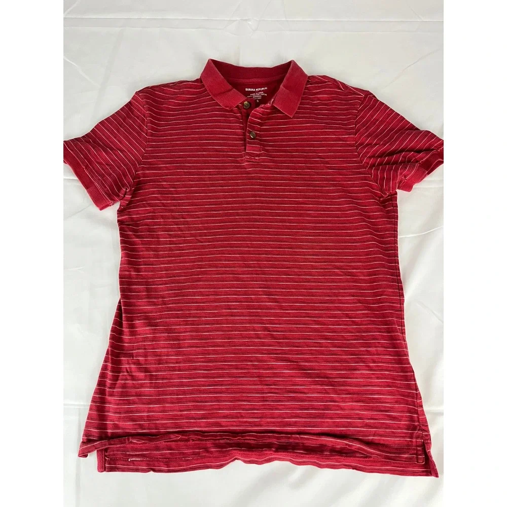 Banana Republic Men's Polo Shirt Small Red‎ Striped Cotton Casual Golf